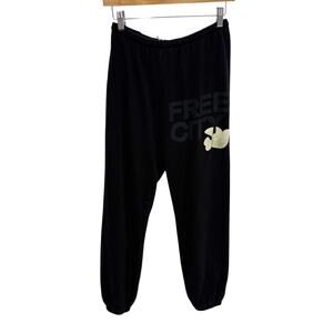 Freecity Cotton Logo Sweatpants Medium Black Life Nature Love Elastic Waist
